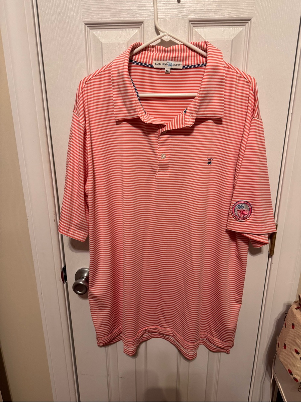Polo Shirt - Bald Head Blues Pink Stripe Men's Polo Golf Shirt